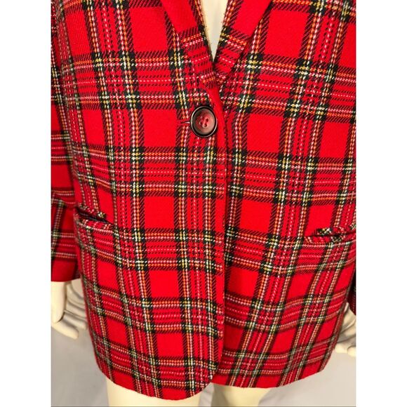 Vintage Sag Harbor Red Plaid Wool Blend Blazer with Black Velvet Collar – Size 1 - Picture 16 of 16
